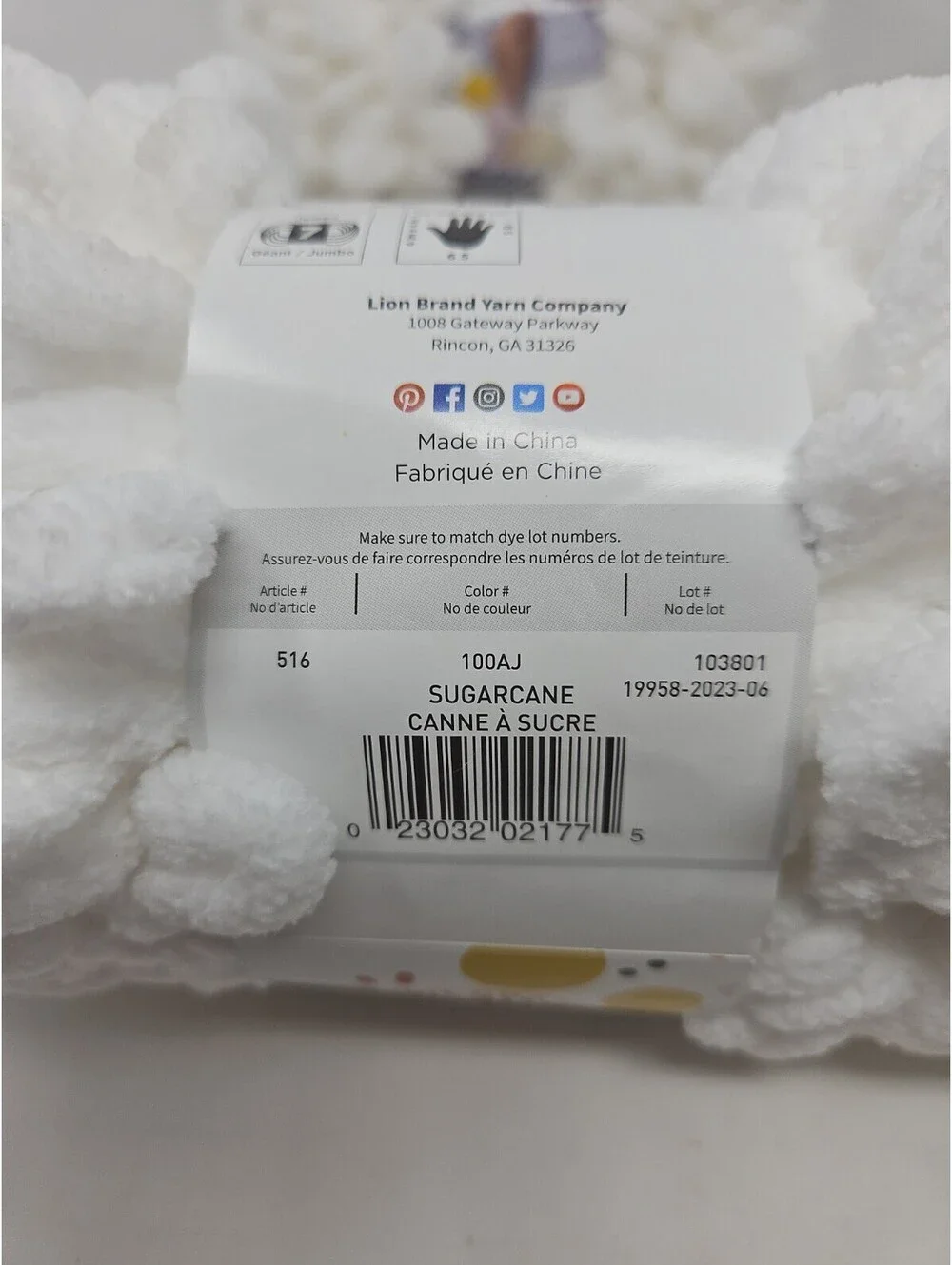 2 Lion Brand Off The Hook Yarn-Sugarcane White 516-100AJ- New
